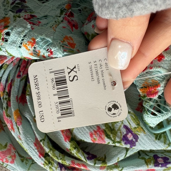 Free People Adella PrintedMini Slip/Sky Blue Combo - Picture 11 of 11